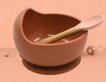 Load image into Gallery viewer, Baby Silicone Feeding Set Wooden Spoon Suction Bowl Baby Plate Kids Toddler Assist Tableware BPA Free High Quality Silicone