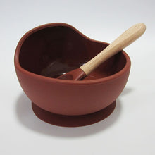 Load image into Gallery viewer, Baby Silicone Feeding Set Wooden Spoon Suction Bowl Baby Plate Kids Toddler Assist Tableware BPA Free High Quality Silicone