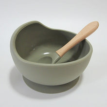 Load image into Gallery viewer, Baby Silicone Feeding Set Wooden Spoon Suction Bowl Baby Plate Kids Toddler Assist Tableware BPA Free High Quality Silicone